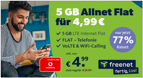 5 GB Vodafone Allnet Flat für 4,99€ und ohne Anschlusspreis